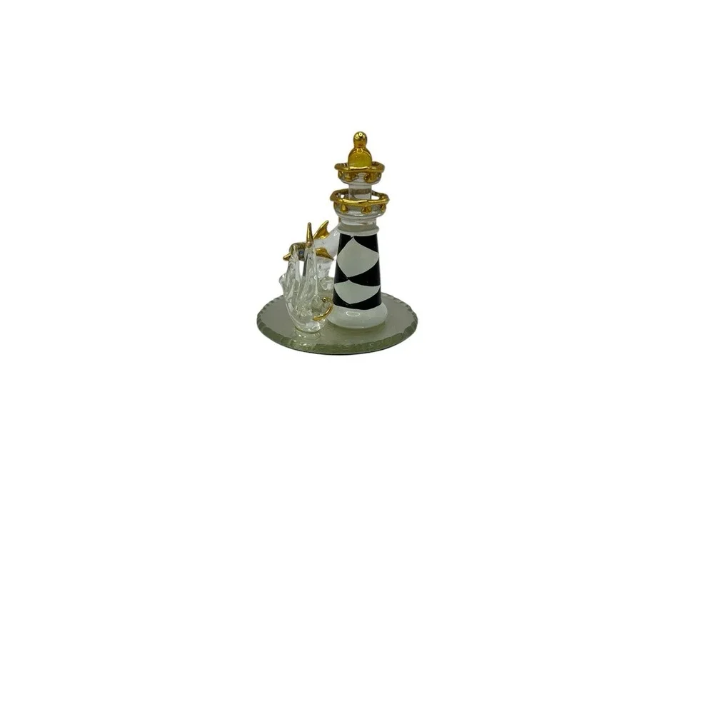 VINTAGE MIRRORED‎ GLASS LIGHTHOUSE DOLPHIN SAILBOAT GOLD TRIM